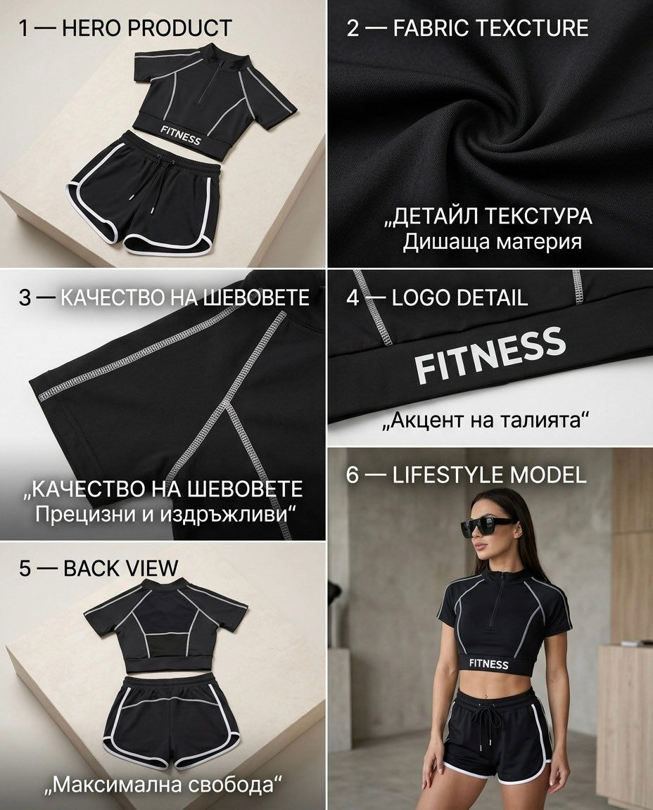 Дамски спортен сет за тренировки с надпис ''FITNESS''